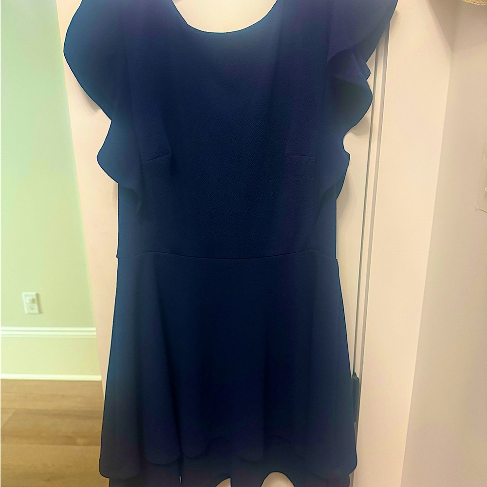 Flutter Sleeve Double-Hem Fit & Flare Navy Dress